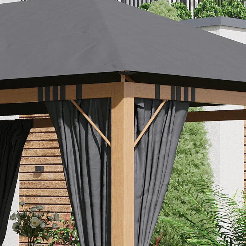 Tonnelle de jardin rectangulaire avec rideaux et toile de toit en polyester 4 x 3 m – Structure en aluminium