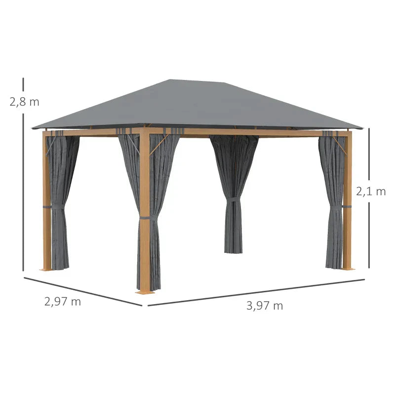 Tonnelle de jardin rectangulaire avec rideaux et toile de toit en polyester 4 x 3 m – Structure en aluminium