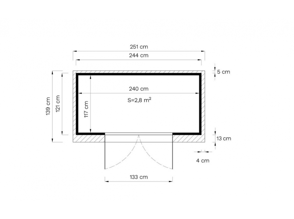 Abri de jardin en bois - 2.8m² - 244 x 121cm