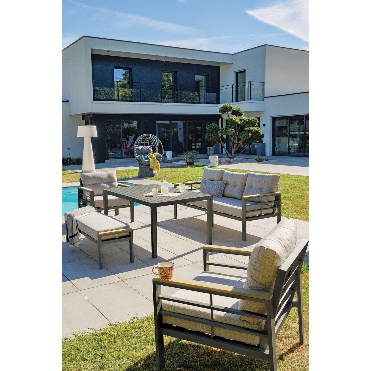 Salon de jardin CAYENNE aluminium anthracite DCB Garden 7 personnes