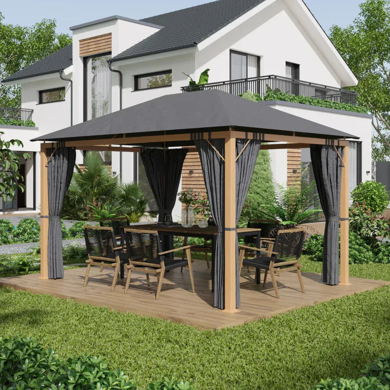 Tonnelle de jardin rectangulaire avec rideaux et toile de toit en polyester 4 x 3 m – Structure en aluminium