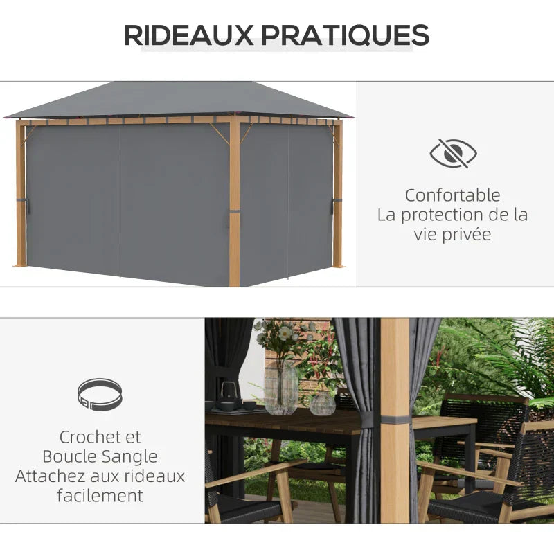 Tonnelle de jardin rectangulaire avec rideaux et toile de toit en polyester 4 x 3 m – Structure en aluminium
