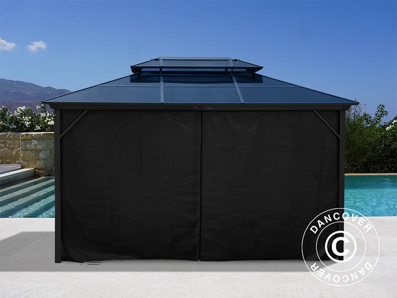 Tonnelle Santa Ana avec rideaux et moustiquaire, 3x4m, noir