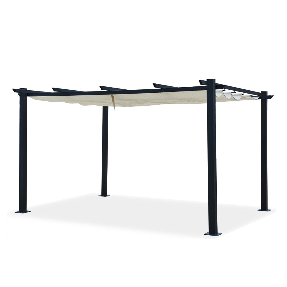 Tonnelle / Pergola aluminium, 3x4m, toile coulissante rétractable