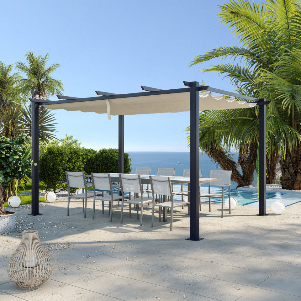 Tonnelle / Pergola aluminium, 3x4m, toile coulissante rétractable